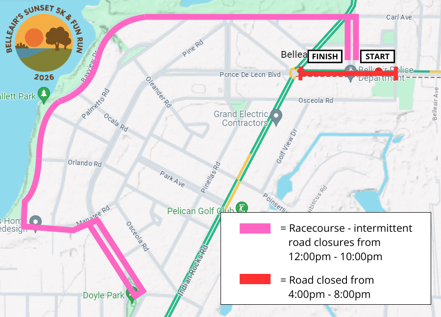 The racecourse will have intermittent closures from 12 to 10 PM. Ponce will close from 4 to 8 PM. 